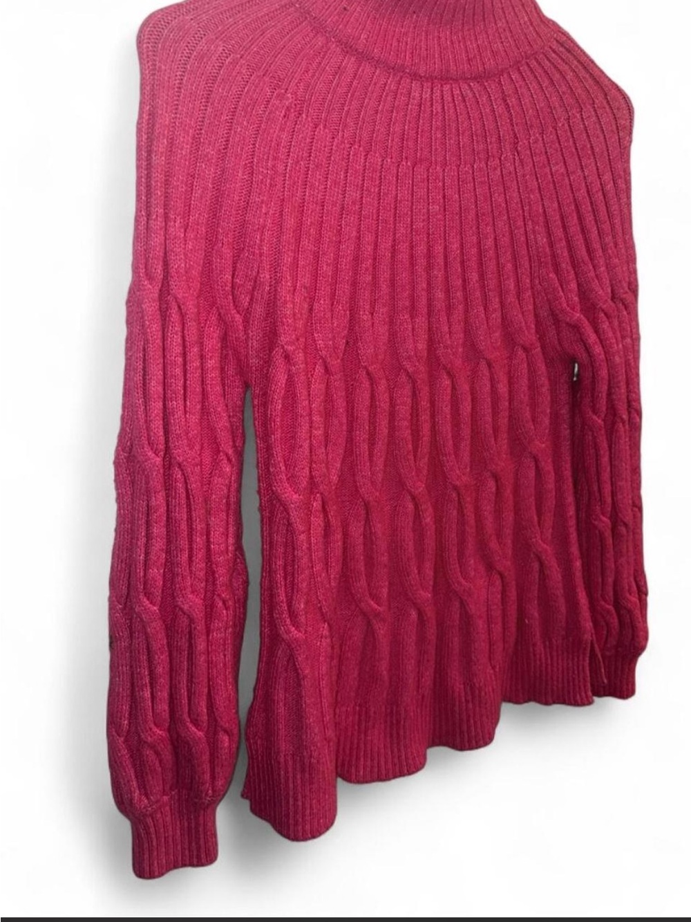 crown & ivy Cable Knit Mock Neck Sweater - Raspberry - Picture 2 of 5
